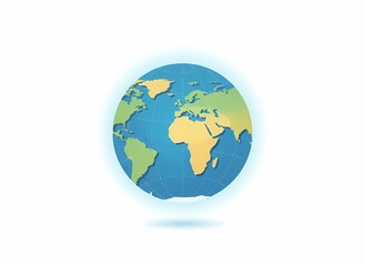 Obraz premium A vibrant, stylized 3D illustration of the Earth globe showing continents and oceans with a subtle glow and shadow on a white background.