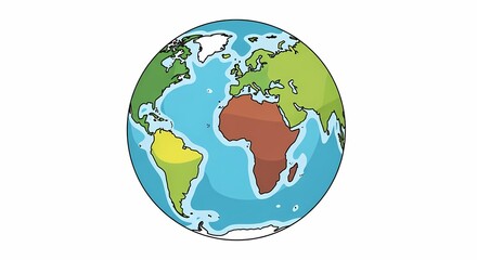 A colorful cartoon illustration of the Earth showing continents and oceans with vibrant colors.