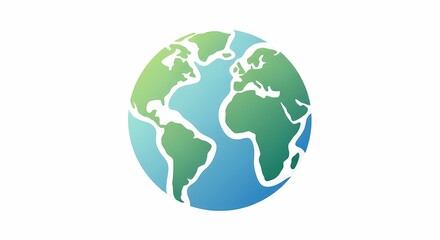 Obraz premium A stylized graphic illustration of the Earth globe showing continents in green and oceans in blue, representing global connection and environment.