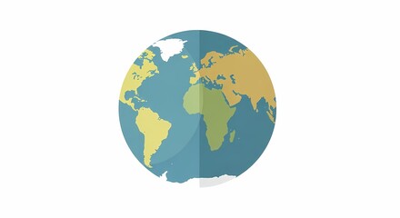 Fototapeta premium Flat design illustration of the Earth globe showing continents and oceans, representing global connections and geography.