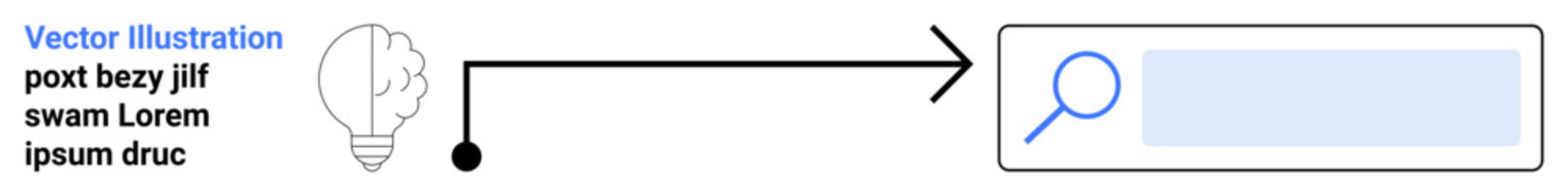 Obraz premium Idea generation, online research, knowledge discovery, innovation, creativity, problem solving. Light bulb, connecting arrow and search box. Idea generation and online research concept