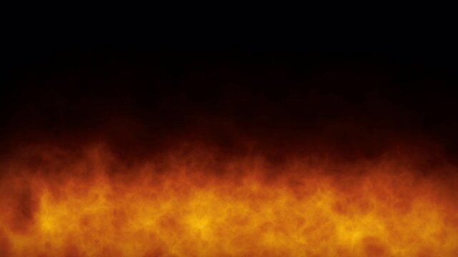 Wide Realistic Orange Flames Forming Horizontal Wall of Fire Along Bottom Soft Smoke Seamless Loop Fire VFX Overlay Alpha Channel Transparent Background Abstract Fire Smoke Flame Effect 4K