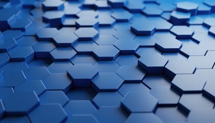 Hexagonal Blueprint: An abstract array of interconnected hexagons in a gradient of blues. The arrangement forms a visually captivating display of intricate geometric shapes.