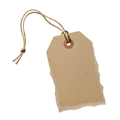 Brown cardboard price tag with string isolated on transparent background