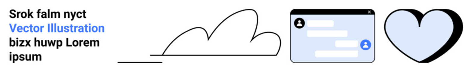 Fototapeta premium Cloud technology, user interface, social media, communication, networking, connection. Minimalistic cloud shape, user interface window and heart icon. Cloud technology and user interface concepts