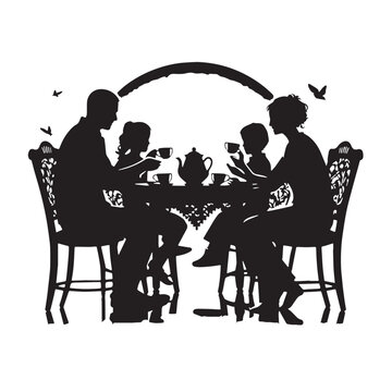 Black Evening tea family Silhouette Vector, High Quality Illustration on White Background