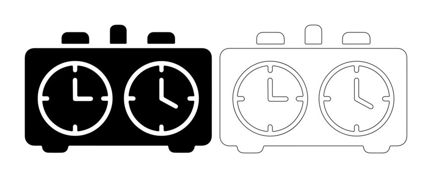 Classic chess clock with two faces showing different times, representing competition and strategy.
