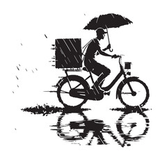 Obraz premium Black Delivery rider rain Silhouette Vector, High Quality Illustration on White Background