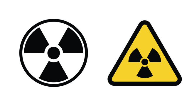 Two radioactive warning signs a circle and triangle silhouette