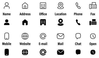 名刺・ビジネスカード用連絡先情報アイコン・マークセット角丸