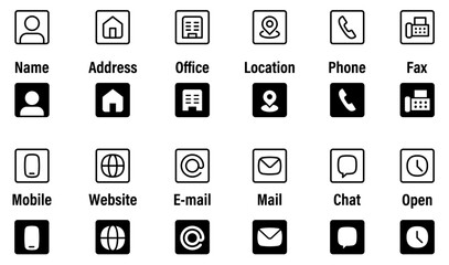 名刺・ビジネスカード用連絡先情報アイコン・マークセット角丸枠