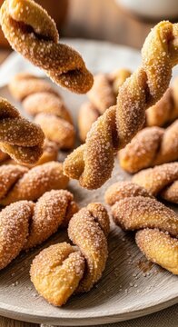 Delicious Fried Dough Twists with Cinnamon Sugar.