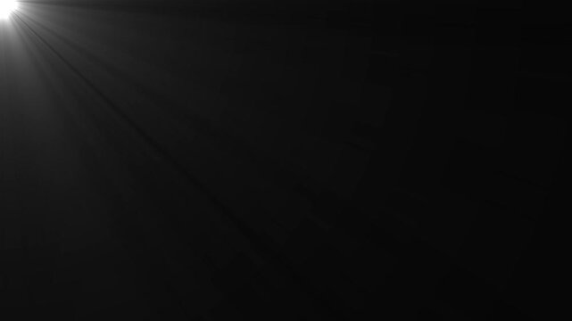 Cinematic golden lens flare with optical light rays in corner. corner lens flare with anamorphic light beam effect 4k.