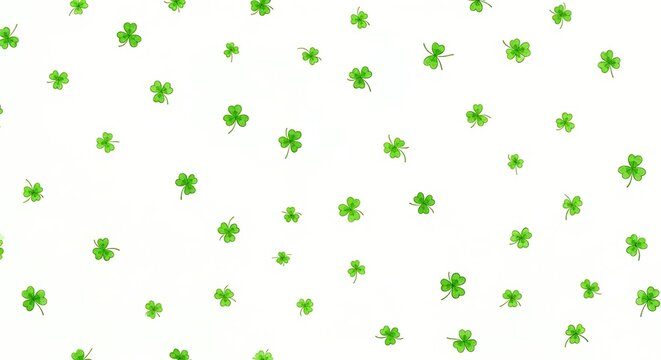 Seamless St. Patrick's Day pattern of small shamrocks on white background