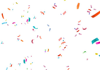 Fototapeta premium Colorful Falling Confetti Overlay on Clean White Background with Bottom Cluster for Party, Birthday, New Year, Wedding and Joyful Celebration Projects
