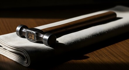 Naklejka premium Precision Craft Hammer on Fabric in Dramatic Light