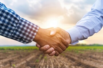 Partnership Handshake in Agricultural Field with Sunlight