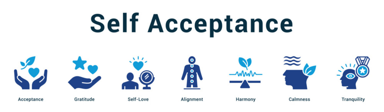 Self Acceptance  Modern and clean web banner illustration vector featuring thematic icons