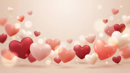 Colorful hearts floating in soft light background for Valentine's Day  