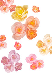 Paper craft romantic flowers foliage isolated on white background