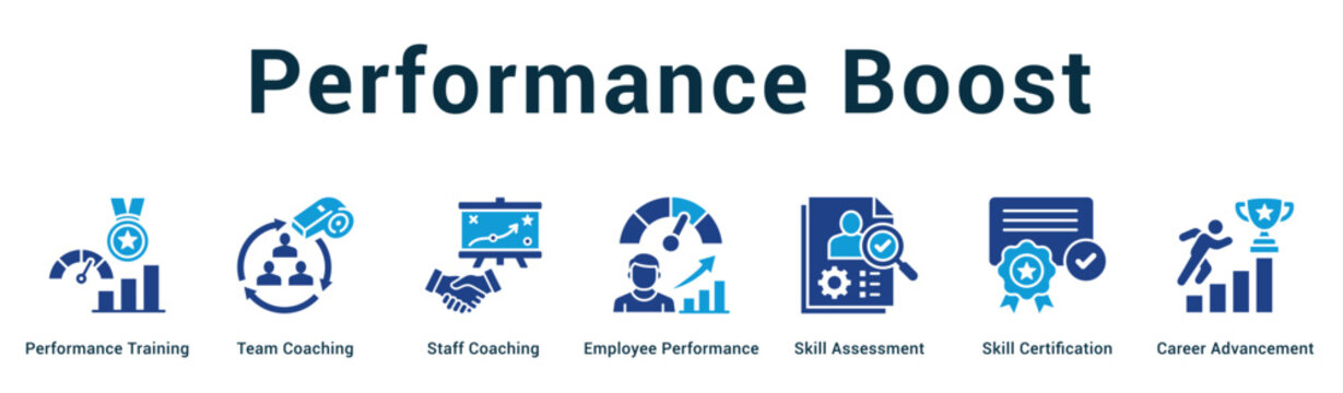 Performance Boost  Modern and clean web banner illustration vector featuring thematic icons
