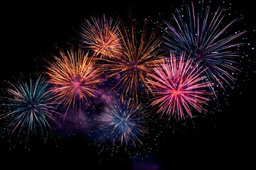 Fototapeta premium Vibrant fireworks exploding in the night sky with colorful bursts of light