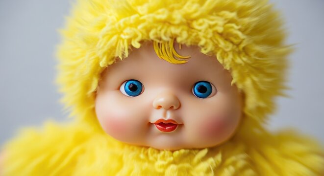 Adorable Baby Doll in a Yellow Outfit.
