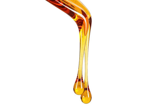 Golden syrup pouring flow isolated on transparent background