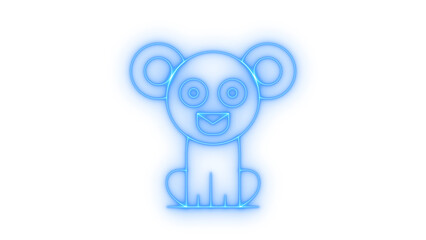 Cute glowing blue neon mouse or bear cub cartoon character illustration with happy smile, illuminated glowing outline, modern vector artwork isolated on transparent background © MdSamsul1234