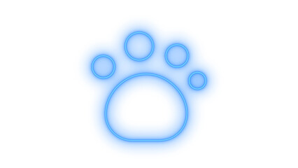 A modern colorful glowing neon paw print icon, digitally rendered in a sleek vibrant blue hue, symbolizing pets, animals, and wildlife, isolated on transparent background © MdSamsul1234