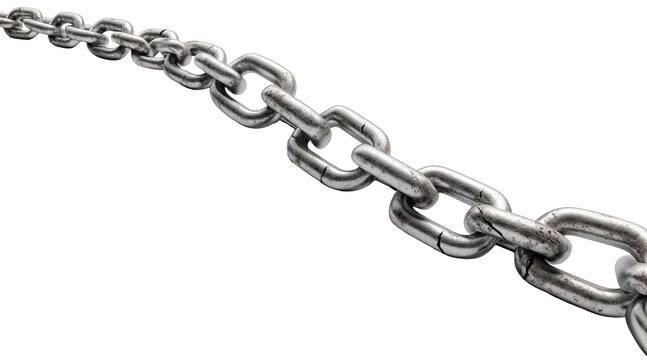 Long iron chain in perspective, isolated on transparent cutout background