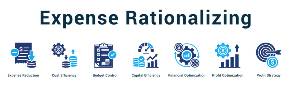 Expense Rationalizing  Modern and clean web banner illustration vector featuring thematic icons
