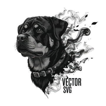 Rottweiler Dog Head Dissolving into Smoke - Vector Art