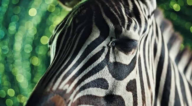 Artistic studio portrait of a rare quagga-like equid with distinctive brown and black stripes.