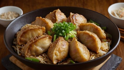 Fototapeta premium gyoza dumpling noodle bowl with cabbage