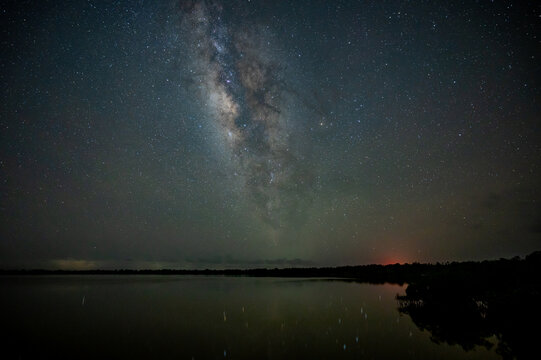 Milky Way galaxy over West Lake in Everglades national Park, Florida.