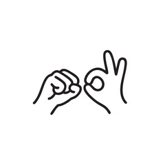 Obraz premium Simple black line illustration of two hands forming an okay gesture and a peace sign in a minimalist style on a white background viewed from a straightforward perspective