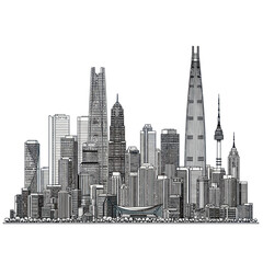 Seoul Skyline Doodle - Modern Cityscape Hand-Drawn Illustration