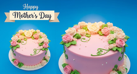 Beautiful pink cake adorned with flowers for a special mother's day celebration