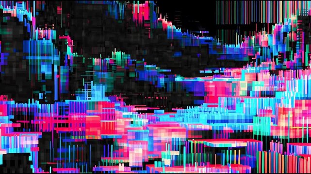 Digital Glitch Art Landscape Neon Abstract Cityscape with Retro Vibes.