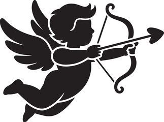 Fototapeta premium Cupid Angel Shooting Arrow Valentine Love Black Silhouette Vector