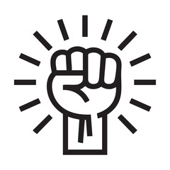 Obraz premium A raised fist symbolizing strength and solidarity in a simple graphic illustration on a clean background from a direct viewpoint