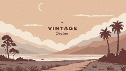 Obraz premium Vintage tropical landscape with serene beach and mountain view at night
