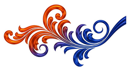 Abstract Swirling Ornate Design in Orange and Blue