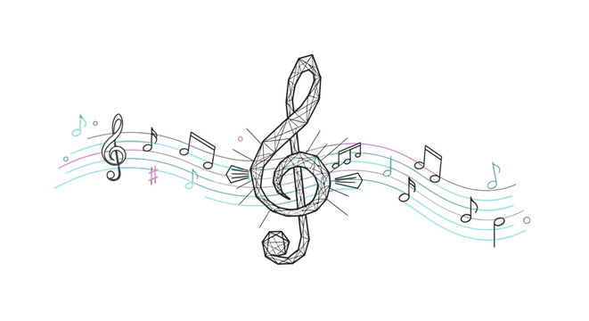 Elegant treble clef with musical notes and staff, representing melody, harmony, and artistic expression