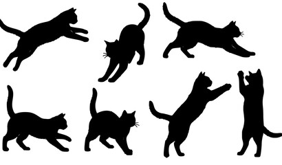 Dynamic cat silhouettes vector set with jumping running and playful feline poses © suborna