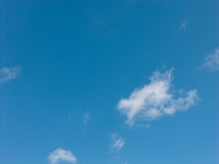Blue sky with light cirrus and fluffy cumulus clouds, peaceful and expansive atmosphere ideal as a bright, airy background with soft, dreamy copy space