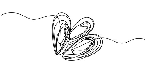 Obraz premium Hand drawn oysters in one line art style. Seafood restaurant icon, continuous line drawing of fresh oysters. Vector illustration