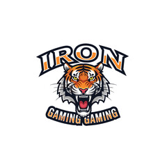 Fototapeta premium Stylized fierce tiger head mascot logo with Iron Gaming text