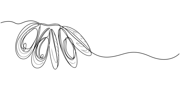 Hand drawn oysters in one line art style. Seafood restaurant icon, continuous line drawing of fresh oysters. Vector illustration
